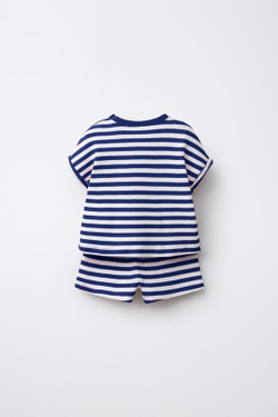 ZARA КОМПЛЕКТ ИЗ ФУТБОЛКИ И ШОРТОВ WAYAS WAFFLE, ЧЕРНИЛЬНО-СИНИЙ