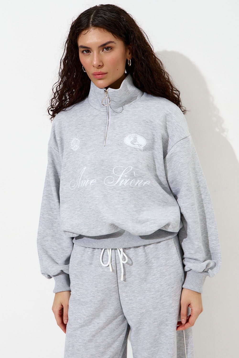 Олимпийка с короткой молнией "Âme Sirène" цвета серый меланж
