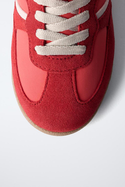 ZARA КОЖАНЫЕ КРОССОВКИ, КРАСНЫЙ