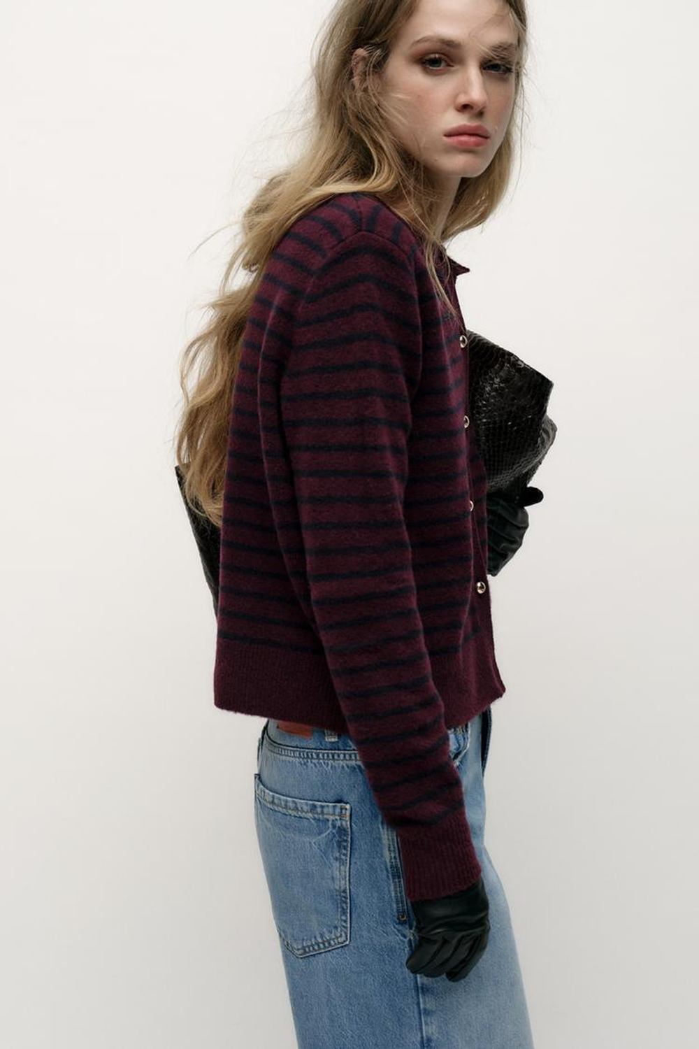 ZARA КАРДИГАН В ПОЛОСКУ, ЦВЕТ БУРГУНДСКОГО ВИНА