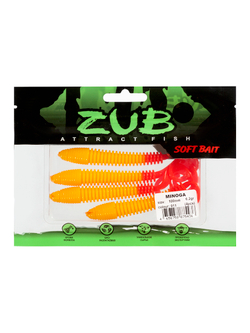 Приманка ZUB-MINOGA 100мм(4")-4шт, (цвет 011) желтое тело-красный хвост