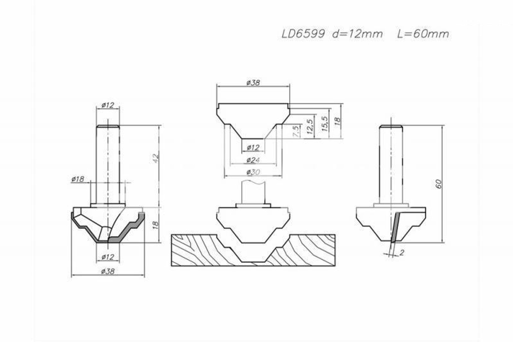 PCD фреза D.12x60 S.12