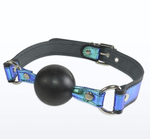 Кляп-шарик на чёрно-синих ремешках (Цвет: синий с черным)