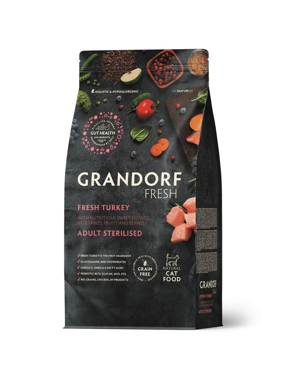 Grandorf Fresh Cat Potato корм сухой беззерновой для стерилизованных кошек индейка,батат