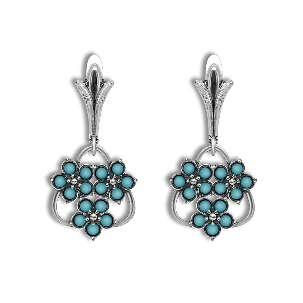 "Элэна" серьги в серебряном покрытии из коллекции "Бирюзовый сад" от Jenavi с английским замком