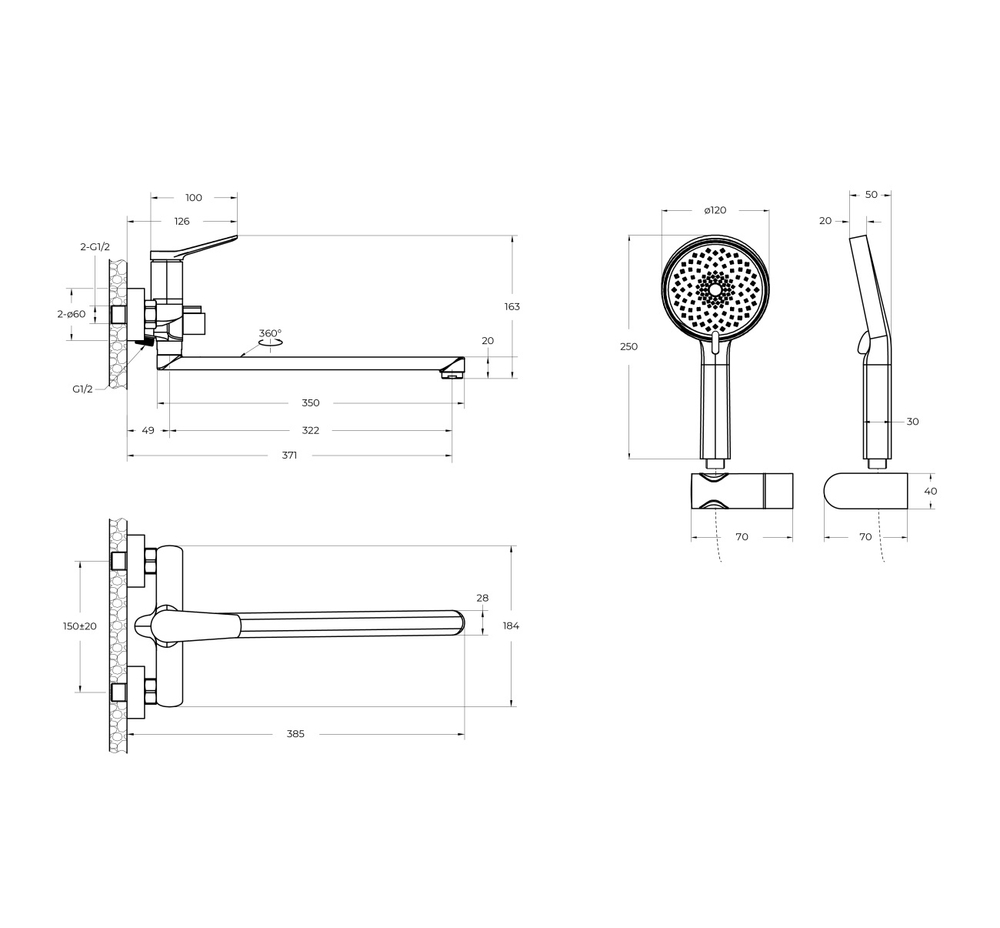 Смеситель BelBagno для ванны и душа UNIQUE-VASM-L-CRM