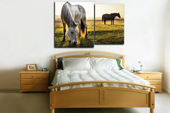 Модульная картина "Лошади пасутся"