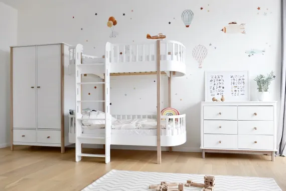 Кровать двухъярусная Ellipse Classic фронтальная лестница Белая