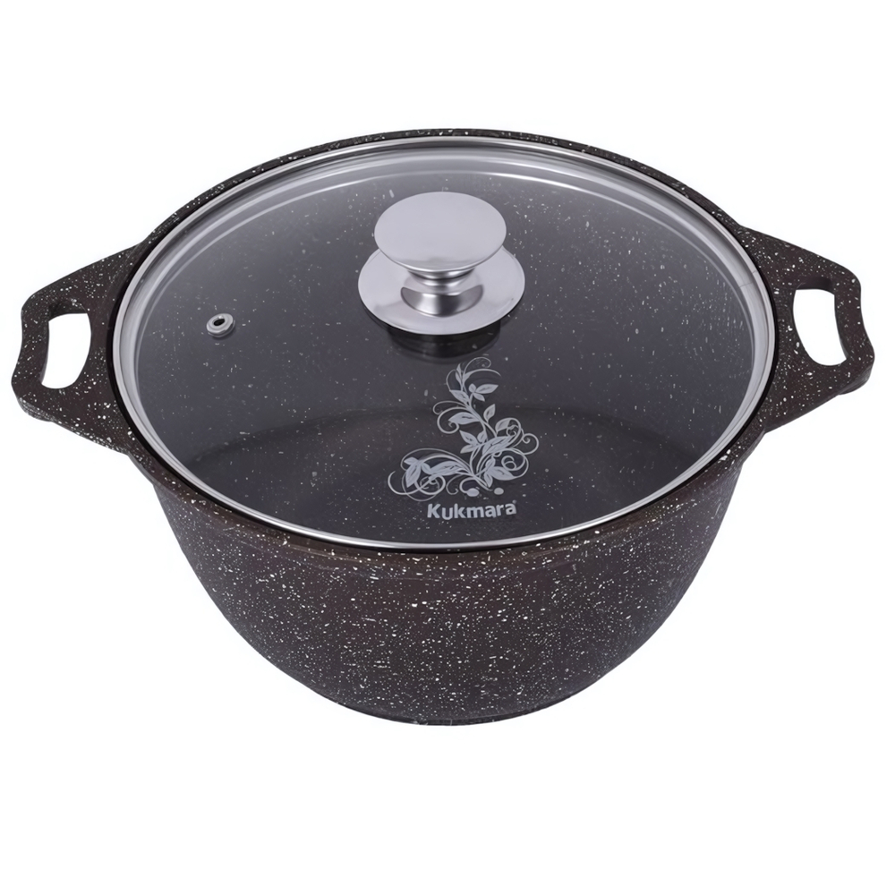 Кастрюля 3л «Мраморная»(кофейный мрамор) со стеклянной крышкой кмк32а