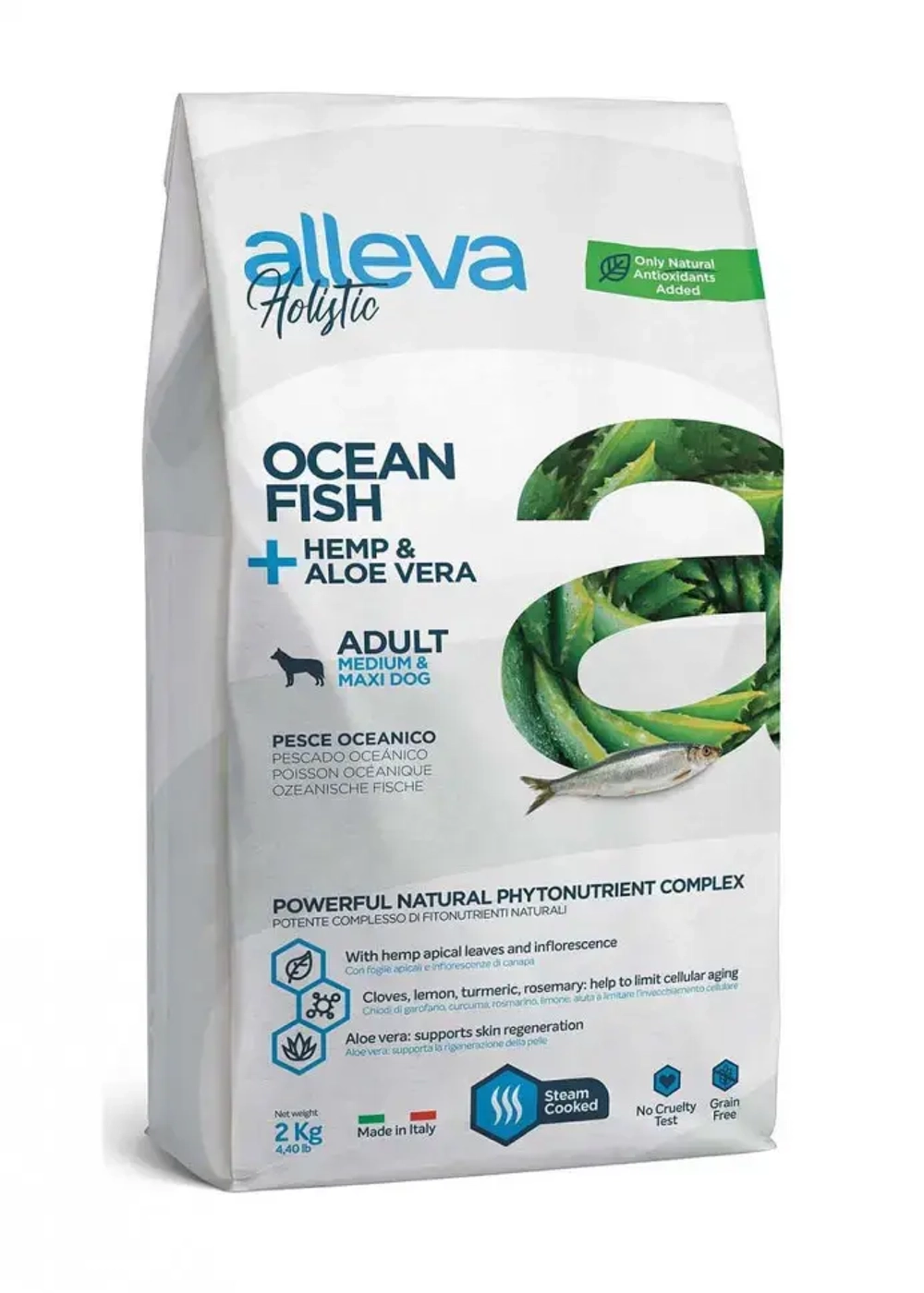 Alleva holistic adult ocean fish medium/maxi сухой корм для взрослых собак средних и крупных пород с рыбой, коноплей и алое вера 2 кг