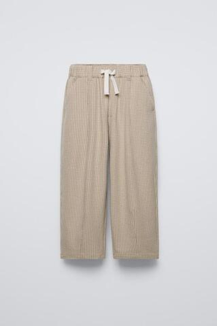 ZARA БРЮКИ В КЛЕТКУ С ЗАЩИПАМИ, БЕЖЕВЫЙ
