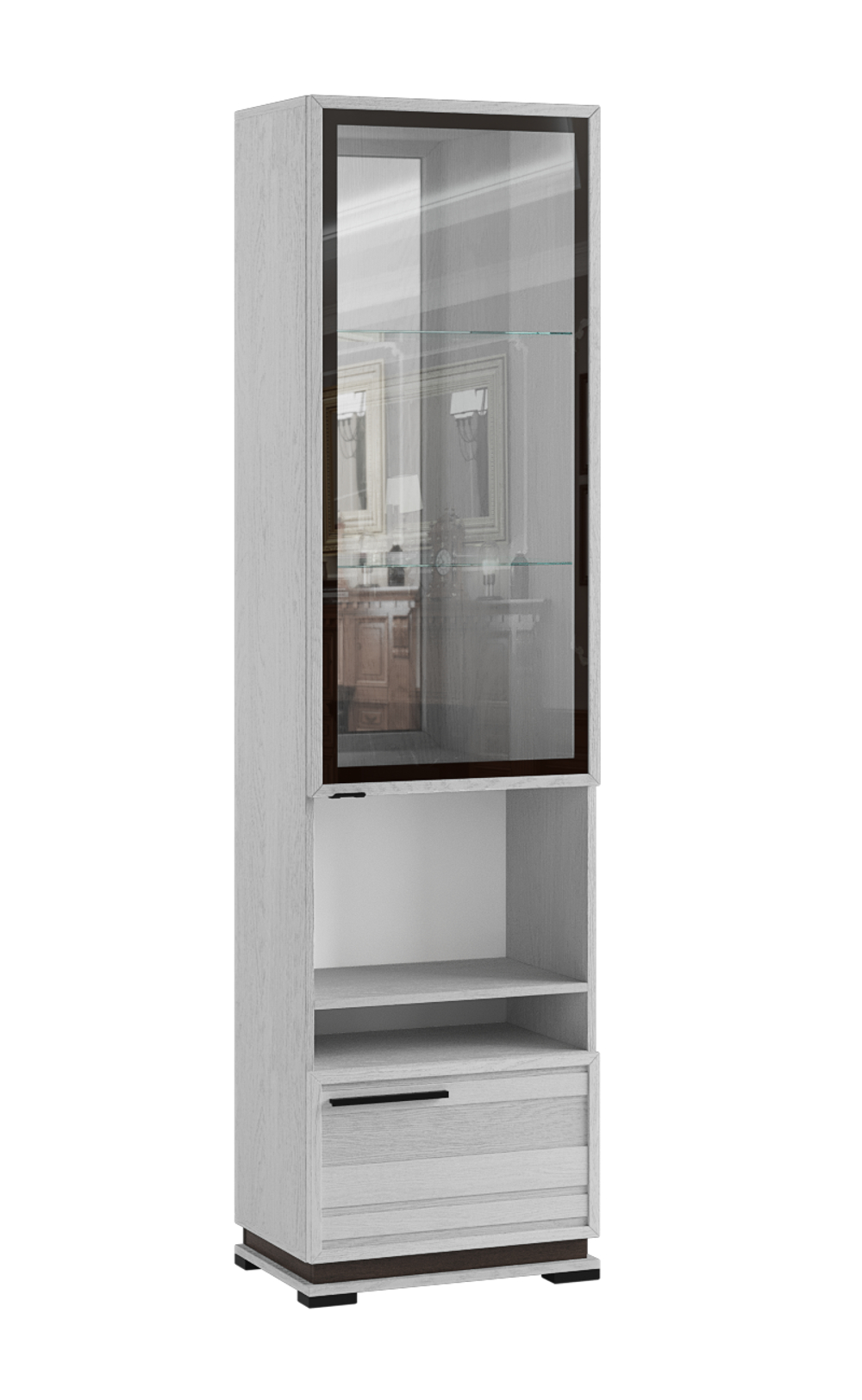 Шкаф-пенал со стеклом Модена МШ-3, ясень анкор светлый/венге