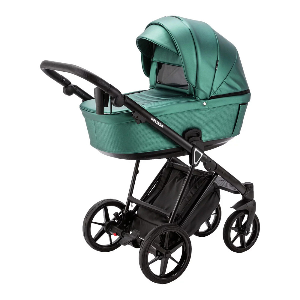 Детская коляска Adamex Belissa Deluxe 3 в 1 B-SM01 (ИЗУМРУД. ПЕРЛ 100% КОЖА)