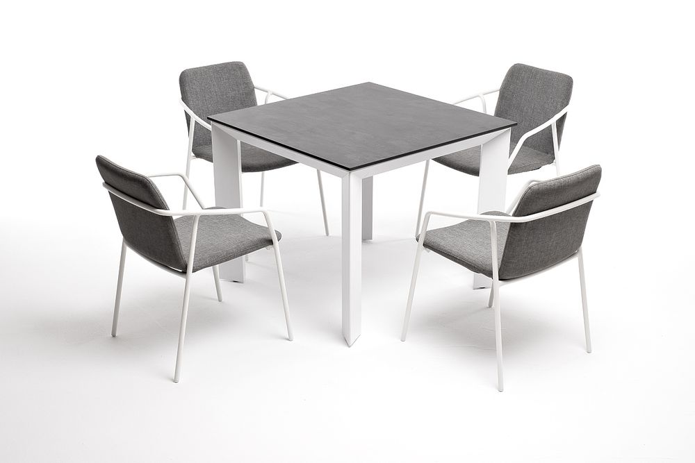 "Венето" обеденная группа на 4 персоны со стульями "Марокко", каркас белый, роуп серый