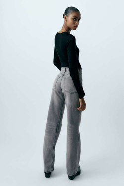 ZARA ДЖИНСЫ TRF WIDE LEG MID RISE FULL LENGTH, СЕРЫЙ