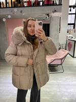 Пуховик Fresh миди с кулиской бежевый