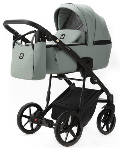 Детская коляска Adamex Mobi Deluxe New 3 в 1 MN-SA20 СЕРО-ЗЕЛЕНАЯ КОЖА