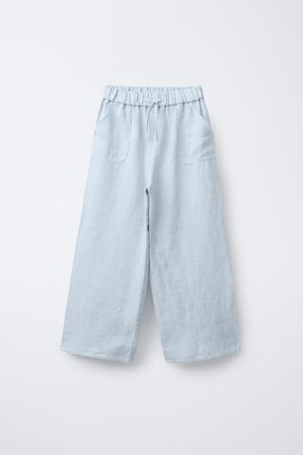 ZARA БРЮКИ ИЗ 100% ЛЬНА, ГОЛУБОЙ