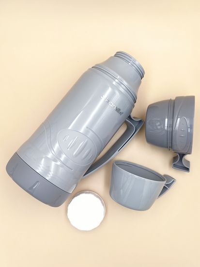 Термос 1 л. со стеклянной колбой Kamille KM 2031 пластиковый, 2 чашки