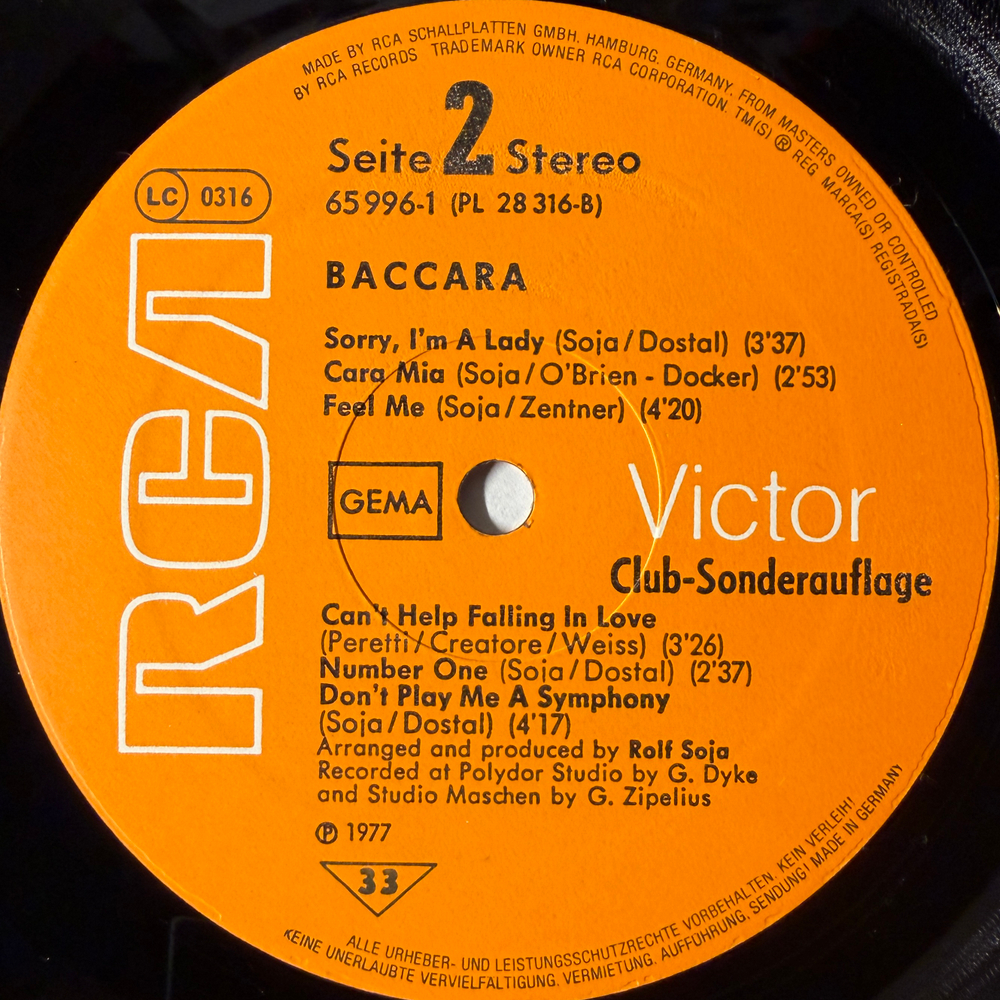 Baccara ‎– Baccara (Германия 1977г.) Club Т