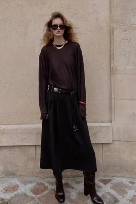 ZARA ЮБКА МИДИ ИЗ КРЕПА, ЧЕРНЫЙ