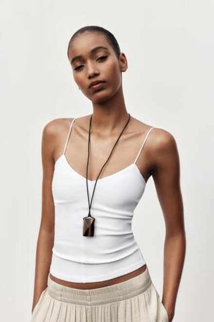 ZARA ХЛОПКОВЫЙ ТОП НА БРЕТЕЛЯХ, БЕЛЫЙ