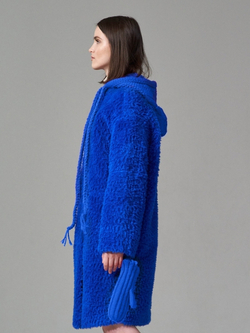 Шуба женская чебурашка из шерсти тедди, синяя, SilverFox