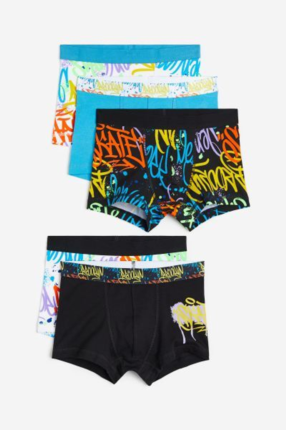 H&M Набор из пяти трусов-боксеров с принтом «граффити», черный