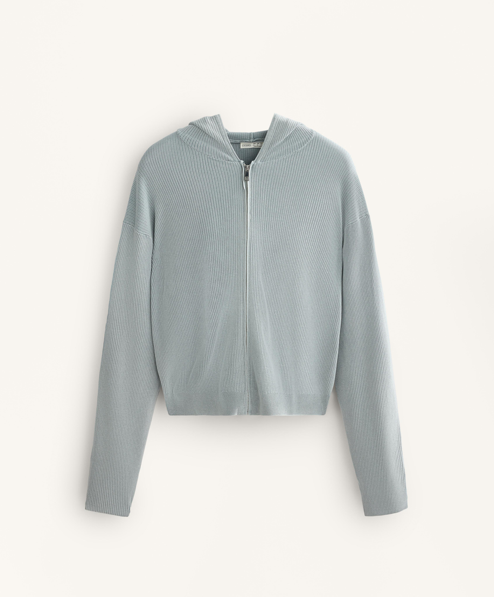 Oysho Трикотажная куртка с капюшоном, серо-голубой