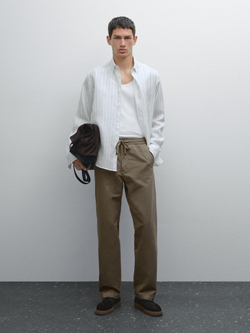 Massimo Dutti Брюки-джоггеры из хлопковой смеси, светло-коричневый