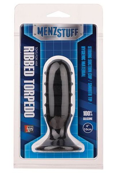 Чёрная силиконовая ребристая пробка MENZSTUFF RIBBED TORPEDO PLUG - 10 см. (Цвет: черный)