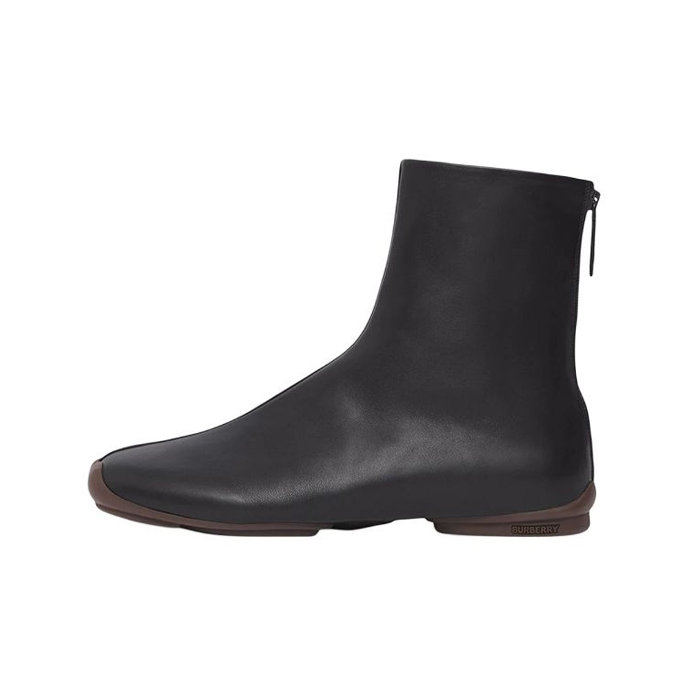 Burberry Phoenix Leather Sock Ankle Boots Black Ebony Brown