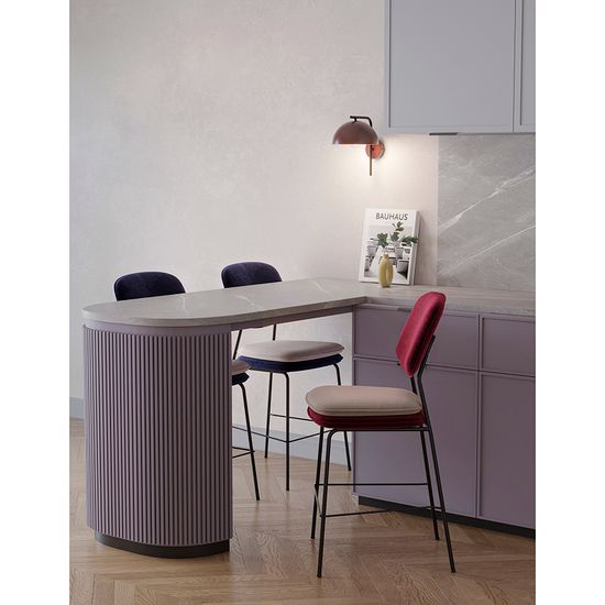 Стул полубарный с контрастным кантом pea, велюр, бордовый/бежевый