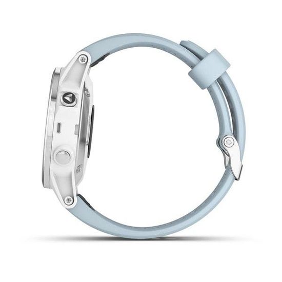 Компактные мультиспортивные часы Garmin Fenix 5S Plus - белые с голубым ремешком 010-01987-23