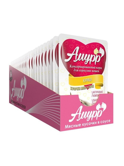 Амурр Влажный корм для взрослых кошек, курица в соусе, 24 шт x 100 г