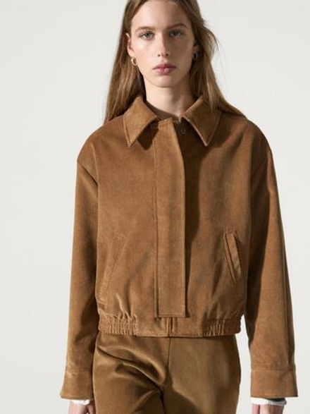 Massimo Dutti Бомбер из хлопкового вельвета, цвет верблюжьей шерсти