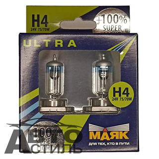Автолампа H4 24V 75/70W P43t Маяк +100% Super Light 84430SL+100 (к-т)