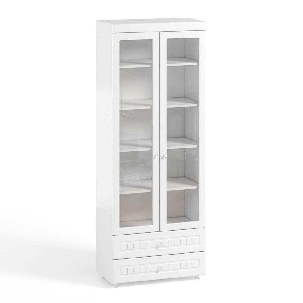 Шкаф 2-х дверный со стеклами и ящиками (гл.410) Монако МН-46 белое дерево