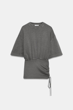 ZARA ТОП ИЗ ФЛАМЕ С ПОЯСОМ, СЕРЫЙ