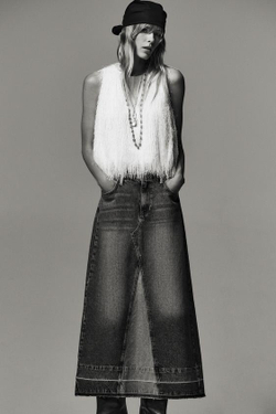 ZARA ДЖИНСОВАЯ ЮБКА-МИДИ Z1975 КОМБИНИРОВАННАЯ, ВЫЦВЕТШИЙ СИНИЙ