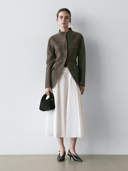 Massimo Dutti Юбка миди с петлями для пояса, белый