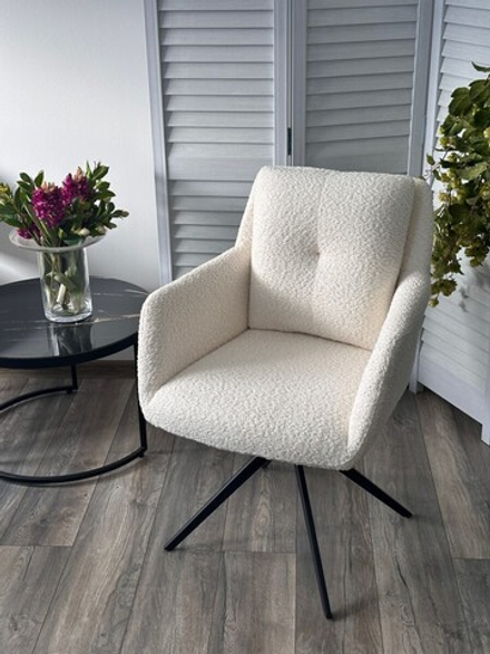 Стул MEADOW 360 град. поворот. Белый XD841-01, букле / черный каркас, ®DISAUR