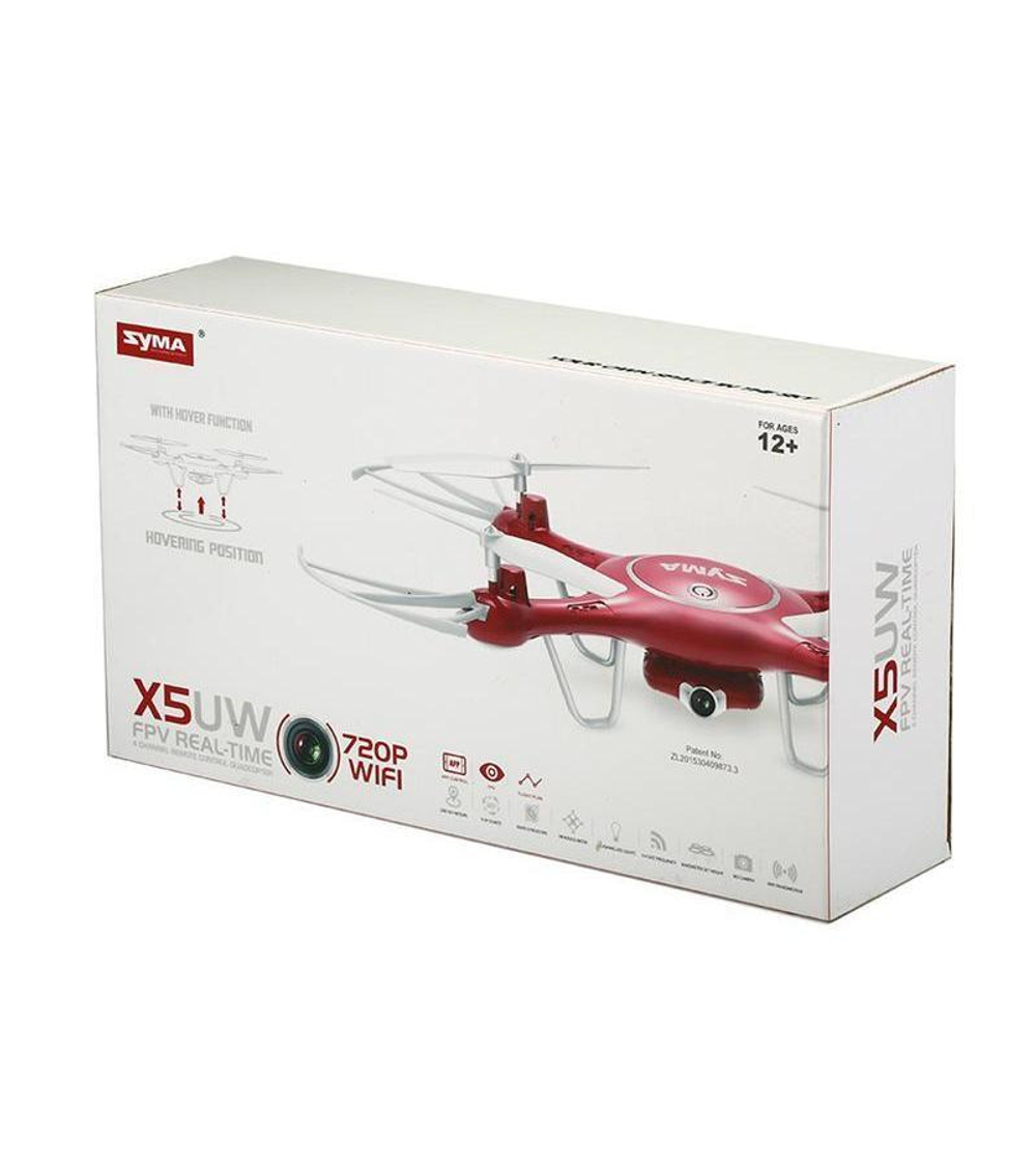 Р/У квадрокоптер Syma X5UW с FPV трансляцией Wi-Fi (HD), барометр 2.4G RTF красный