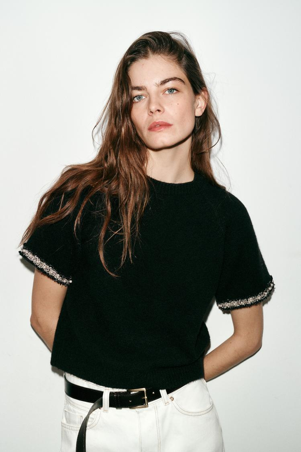 ZARA СВИТЕР С БУСИНАМИ, ЧЕРНЫЙ