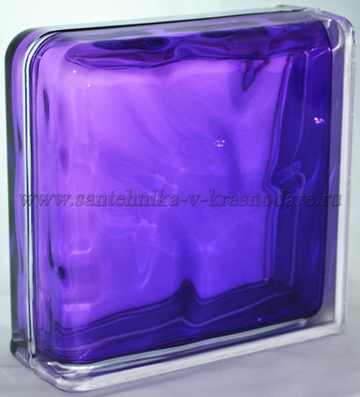 Завершающий стеклоблок фиолетовый волна окрашенный изнутри Vitrablok   19x19x8