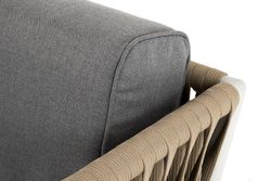 "Касабланка" диван 2-местный плетеный из роупа, каркас алюминий светло-серый (RAL7035) муар, роуп серо-коричневый 23мм, ткань серая 017