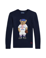 Хлопковый свитер с медвежонком в бейсбольном стиле Ralph Lauren