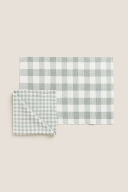 ZARA HOME САЛФЕТКА В КЛЕТКУ ИЗ КЛЕТЧАТОЙ ТКАНИ, ЗЕЛЕНЫЙ