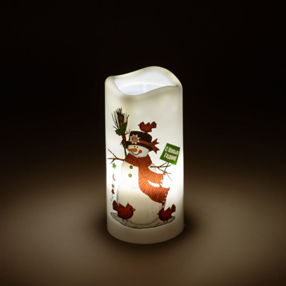 Светодиодный проектор ЭРА EGNDS -SN светильник новогодний Свеча Снеговик теплый свет 4 LED 3*AAA 15 см