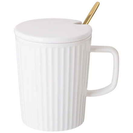 КРУЖКА LEFARD "HERBAL" С КРЫШКОЙ И МЕТАЛЛ. ЛОЖКОЙ 350 МЛ (КОР=48ШТ.)